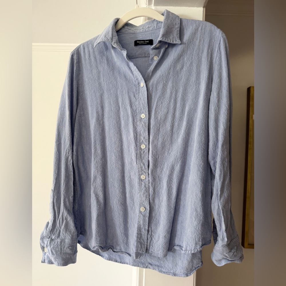 Massimo Dutti Linen Blend Button Down Shirt Light Blue Size Small